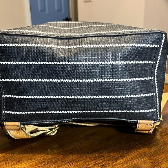 Fossil Megan Backpack LiteHide Leather Black White Heart Stripes Tan Accents - Picture 11 of 14